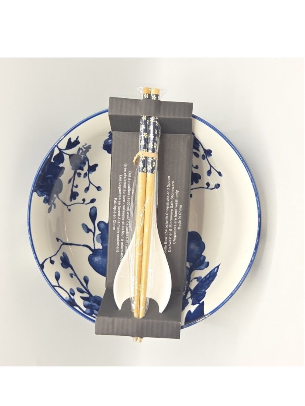 SH Home Blue Rose Ceramic Ramen Noodle Bowl